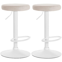 Decoshop26 Lot de 2 tabourets de bar avec assise en tissu velours crème et cadre métal blanc TDB10698