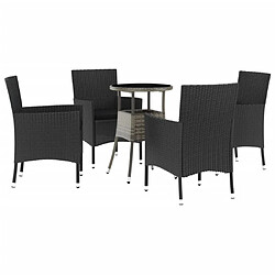 Maison Chic Ensemble de bistro 5 pcs coussins,Table + chaises + coussins de jardin noir poly rotin -GKD641263