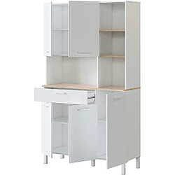 Avis Pegane Buffet meuble cuisine 5 portes + 1 tiroir coloris blanc artic/chêne canadien - Hauteur 186 cm x Longueur 108 cm x Profondeur 40 cm