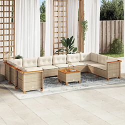 vidaXL Salon de jardin 11 pcs avec coussins beige résine tressée