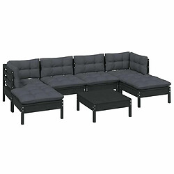 Avis Maison Chic Salon de jardin 7 pcs + coussins - Mobilier/Meubles de jardin - Table et chaises d'extérieur Noir Bois de pin -MN40284