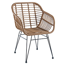 Pegane Lot de 2 fauteuils de jardin en imitation rotin coloris naturel, pieds en métal noir - Longueur 56 x profondeur 61 x hauteur 82 cm