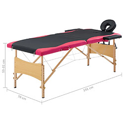 vidaXL Table de massage pliable 2 zones Bois Noir et rose pas cher