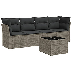 vidaXL Salon de jardin 5 pcs avec coussins gris résine tressée