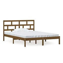 vidaXL Cadre de lit Marron miel 150x200 cm Très grand Bois massif