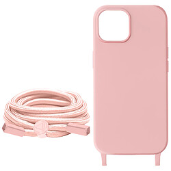 Avizar Coque Cordon pour iPhone 15 Lanière Tour du Cou 80cm série Corda Rose