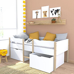 Le Quai Des Affaires Lit mi-hauteur ZEPHIR 90x200 + 2 grands tiroirs + sommier / Blanc & vernis naturel