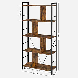 Helloshop26 Meuble de rangement bibliothèque étagère 5 niveaux avec compartiments ouverts pour bureau salon chambre style industriel 150 cm marron rustique et noir 12_0001463