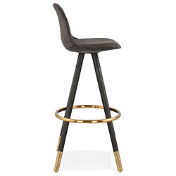 Avis Alterego Tabouret de bar design 'KONG' en microfibre grise et pieds en bois noir