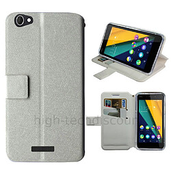 Htdmobiles Housse etui portefeuille pour Wiko Pulp Fab 4G + film ecran - BLANC