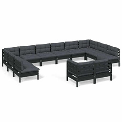 Maison Chic Salon de jardin 12pcs + coussins - Mobilier/Meubles de jardin - Table et chaises d'extérieur Noir Bois de pin massif -MN36628