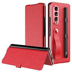 Etui en PU texture litchi, magnétique avec support rouge pour votre Samsung Galaxy Z Fold3 5G