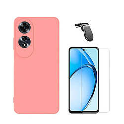 NIS Kit De Film En Verre Trempé Transparent + Couverture En Silicone Flexible + Support De Voiture L Compatible Avec Oppo A60 - Rose