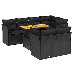 Maison Chic Ensemble Tables et chaises d'extérieur 8 pcs avec coussins,Salon de jardin noir résine tressée -GKD732501