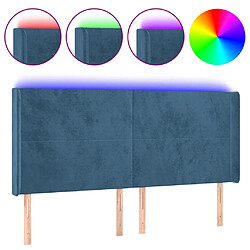 vidaXL Tête de lit à LED Bleu foncé 183x16x118/128 cm Velours