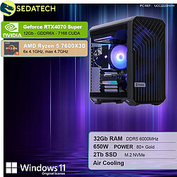 Sedatech Workstation Compact ATX • AMD Ryzen 5 7600X3D • RTX4070 Super • 32Go DDR5 • 2To SSD M.2 • Windows 11