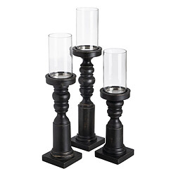 BigBuy Home Bougeoir Noir Bois Verre 12 x 12 x 47 cm