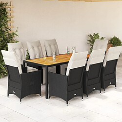 vidaXL Ensemble à manger de jardin 9pcs coussins noir résine tressée