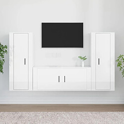 Maison Chic Ensemble de meubles TV 3 pcs pour salon - Blanc brillant Bois d'ingénierie -MN28123