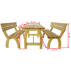 Avis vidaXL Table de brasserie avec 2 banquettes Pinède imprégnée