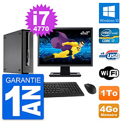 PC HP ProDesk 400 G1 SFF Ecran 22" i7-4770 RAM 4Go Disque 1To Windows 10 Wifi - Occasion