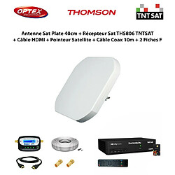 Optex Antenne Satellite Plate 40cm + Récepteur Satellite HD THS806 TNTSAT + Câble HDMI + Pointeur Satellite + Câble Coax 10m + 2 Fiches F