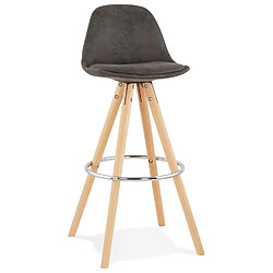 Alterego Tabouret de bar 'MARKA' en microfibre grise et pieds en bois naturel