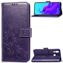 Wewoo Housse Coque Étui en cuir à motif de fleurs repiquées Lucky Clover pour HuNova 4, avec support et logements pour cartes, portefeuille dragonne (violet)