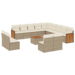 vidaXL Salon de jardin avec coussins 14 pcs beige résine tressée