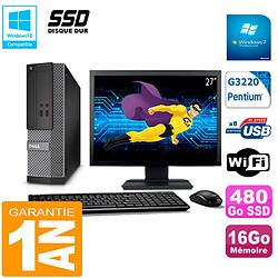 PC DELL 3020 SFF Ecran 27" Intel G3220 Ram 16Go Disque 480 Go SSD Wifi W7 - Occasion