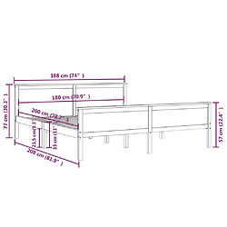 vidaXL Cadre de lit sans matelas marron miel bois massif pin 180x200cm pas cher