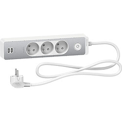 Schneider Electric Bloc multiprises 3 Prises 2P+T et 2 USB (câble 1,5m) Blanc - Schneider