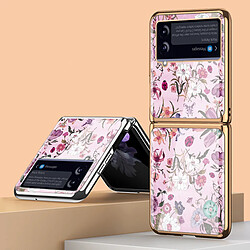 Coque de téléphone à motif floral rétro en verre galvanisé pour téléphone Samsung Galaxy Z Flip 3 - Or et Rose