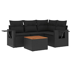 vidaXL Salon de jardin 5 pcs avec coussins noir résine tressée