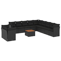 vidaXL Salon de jardin 12 pcs avec coussins noir résine tressée