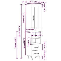 vidaXL Buffet haut Blanc brillant 34,5x34x180 cm Bois d'ingénierie pas cher