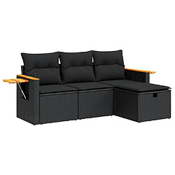 vidaXL Salon de jardin 4 pcs avec coussins noir résine tressée