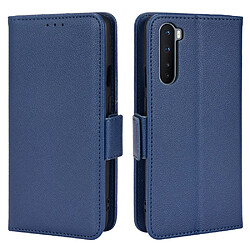 Etui en PU texture litchi, double fermeture magnétique avec support, bleu foncé pour votre OnePlus Nord