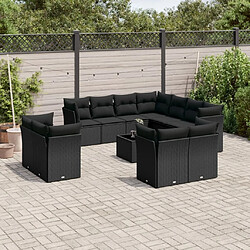 Maison Chic Salon de jardin 12 pcs avec coussins | Ensemble de Table et chaises | Mobilier d'Extérieur noir résine tressée -GKD51639