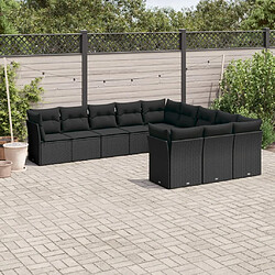 vidaXL Salon de jardin 11 pcs avec coussins noir résine tressée