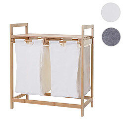 Mendler Corbeille à linge HWC-B83, bambou, 2 compartiments, 74x64x33cm, 70l ~ blanc