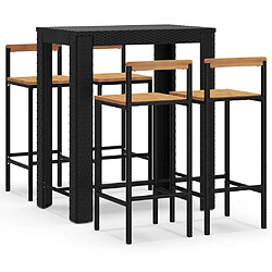 vidaXL Ensemble de bar jardin 5 pcs noir poly rotin/bois massif acacia