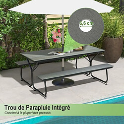 Avis Helloshop26 Ensemble table et bancs de pique-nique 8 places en hdpe résistant aux intempéries trou de parasol inclus gris 20_0007150