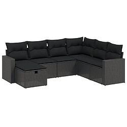 vidaXL Salon de jardin 7 pcs avec coussins noir résine tressée