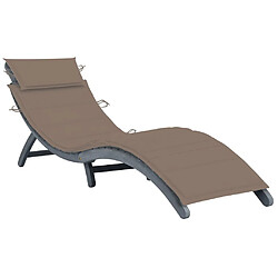 Helloshop26 Transat chaise longue bain de soleil lit de jardin terrasse meuble d'extérieur avec coussin gris bois d'acacia solide 02_0012470