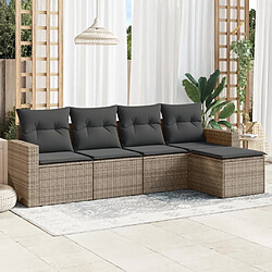 Maison Chic Salon de jardin 5 pcs avec coussins | Ensemble de Table et chaises | Mobilier d'Extérieur gris résine tressée -GKD15143