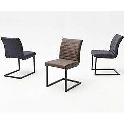 Inside 75 Lot de 4 chaises KERRY tissu gris couture horizontale avec piètement tube carré métal noir mat