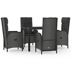 Maison Chic Ensemble à manger d'extérieur 5 pcs avec coussins,Salon de jardin,Mobilier de jardin Noir Résine tressée -GKD309288