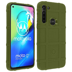 Avizar Coque Motorola Moto G8 Power Motif Carreaux Relief Renforcé Anti-trace Vert kaki