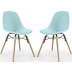 ICONIK INTERIOR Chaise de Salle à Manger - Design Scandinave - Pieds en Bois - Lot de 2 - Skögur Bleu pastel